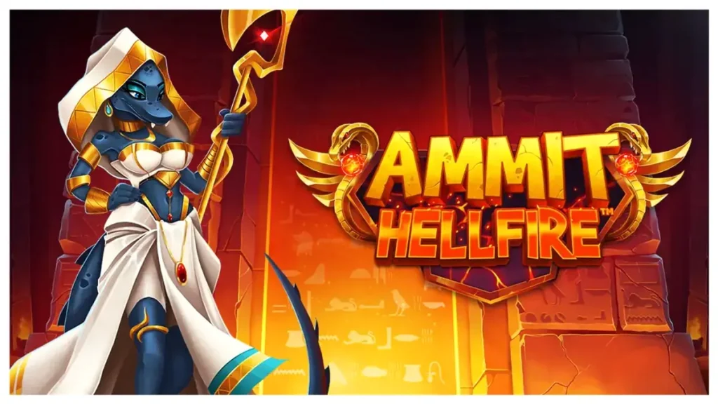 Ammit Hellfire slot game interface featuring the Egyptian goddess