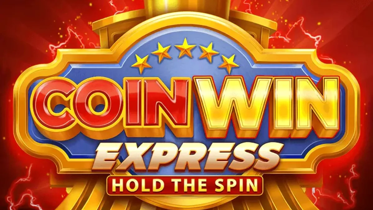 Tampilan visual slot Coin Win Express dengan latar belakang kereta emas dan simbol buah klasik.